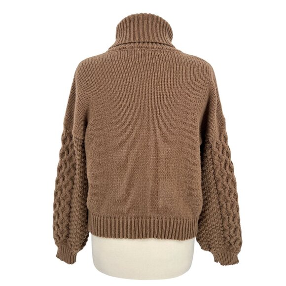 Woven Heart Chunky Cable Knit Turtleneck Sweater Brown Size Small - Picture 7 of 12